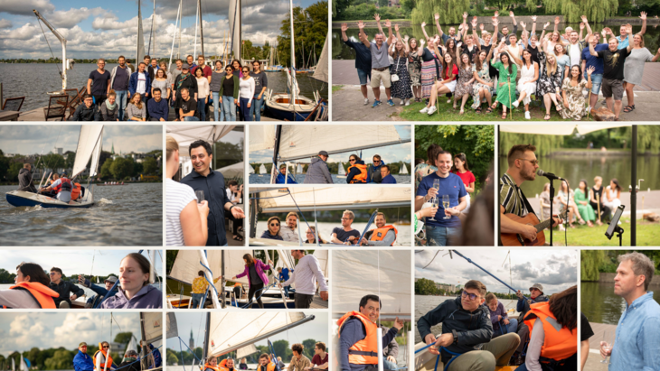 Mosaik aus Porträtfotos des Toptranslation-Teams